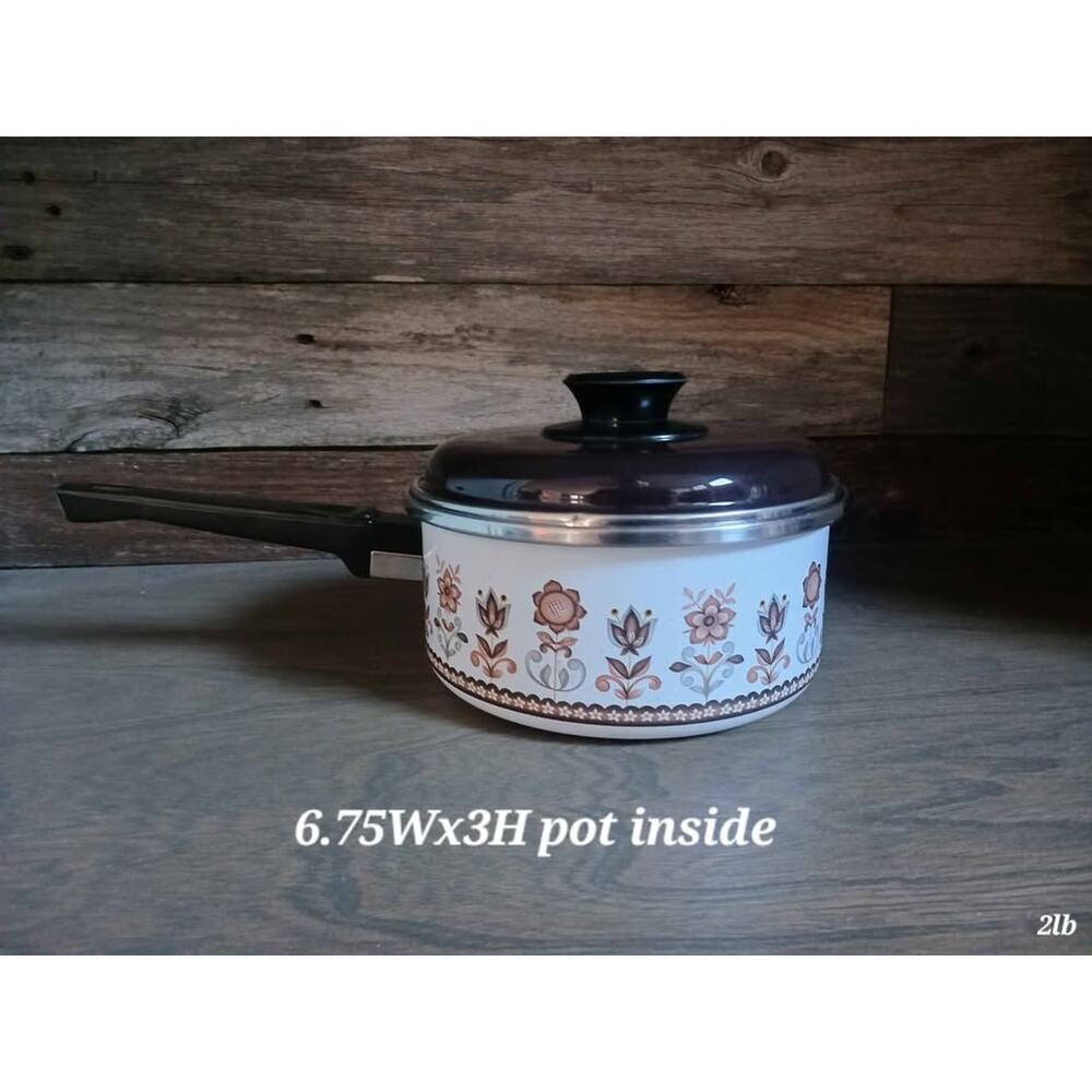 Vintage Mid Century Enamel Ontzi-Ola Sunflower pot saucepan